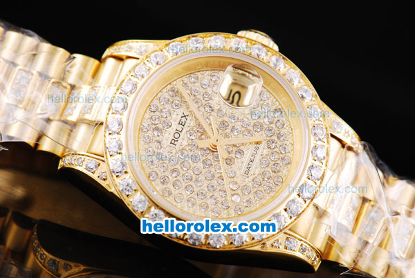 Rolex Datejust Oyster Perpetual Full Gold and Diamond with Diamond Dial-Lady Size - Click Image to Close